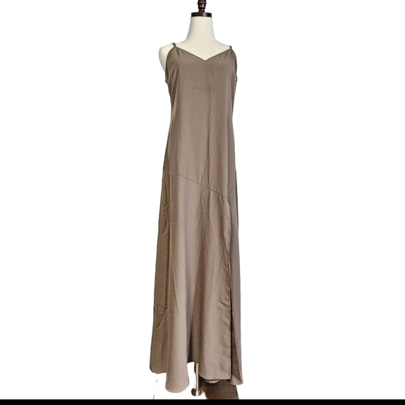 Rokoko Large Brown Strappy V Neck Cocktail Evening Party Chic Maxi Slip Dress - Picture 1 of 16